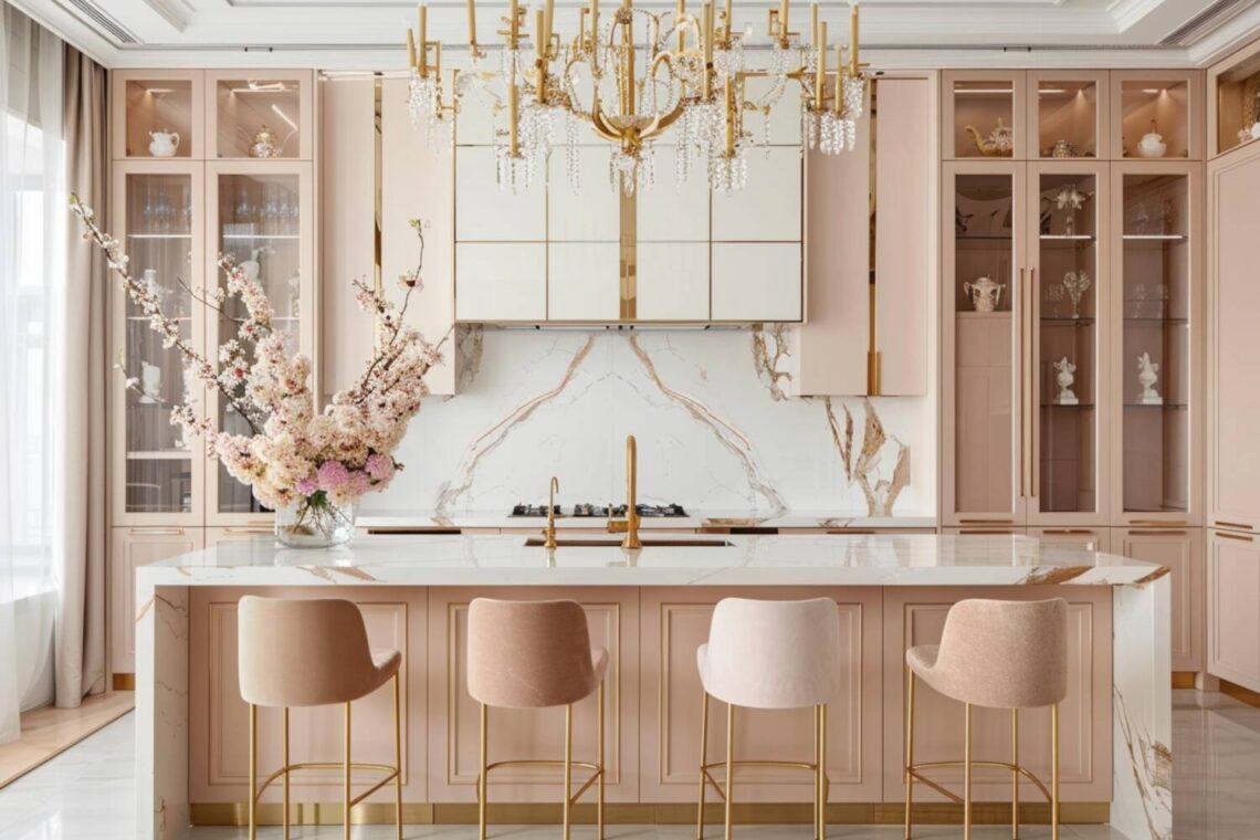 10 inspiracji na urządzenie kuchni glamour z eleganckimi detalami.
