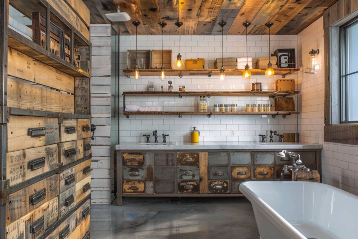 10 inspiracji na urządzenie łazienki z meblami z materiałów odzyskanych