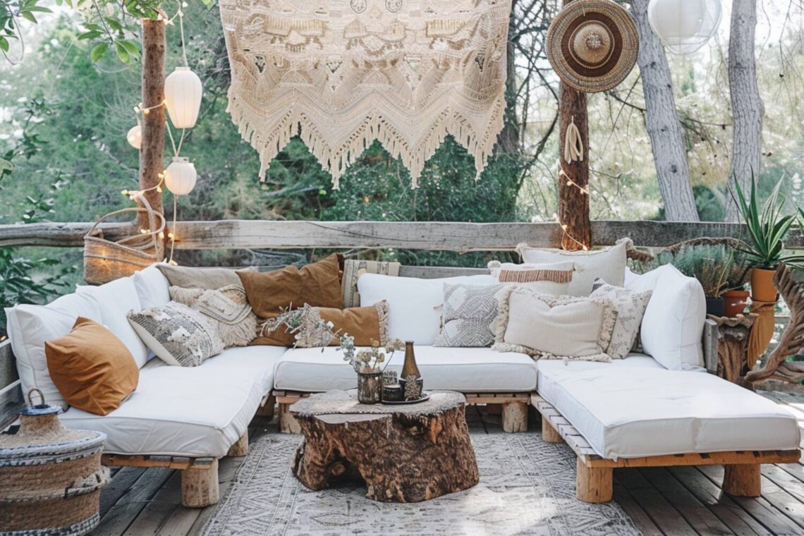 Jak urządzić taras w stylu boho z narożnikiem modułowym