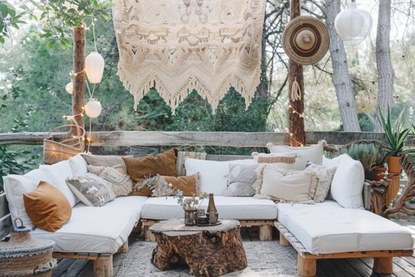 Jak urządzić taras w stylu boho z narożnikiem modułowym