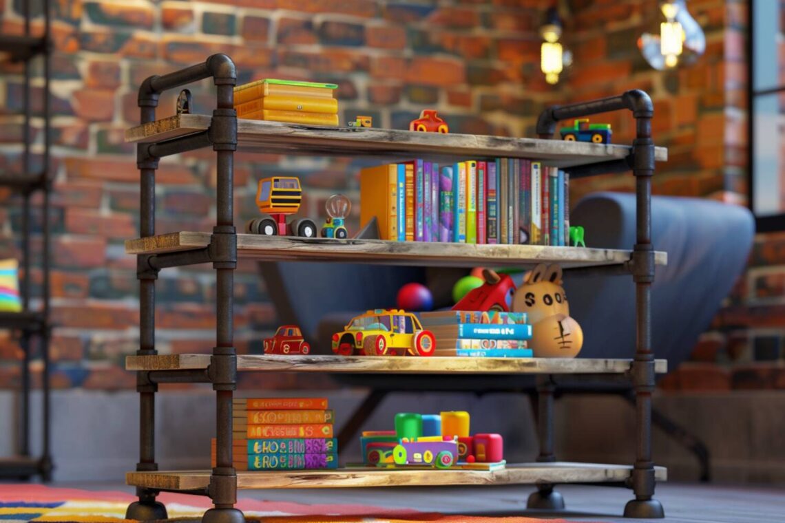 ak dopasować regały na książki do pokoju dziecięcego w stylu industrialnym