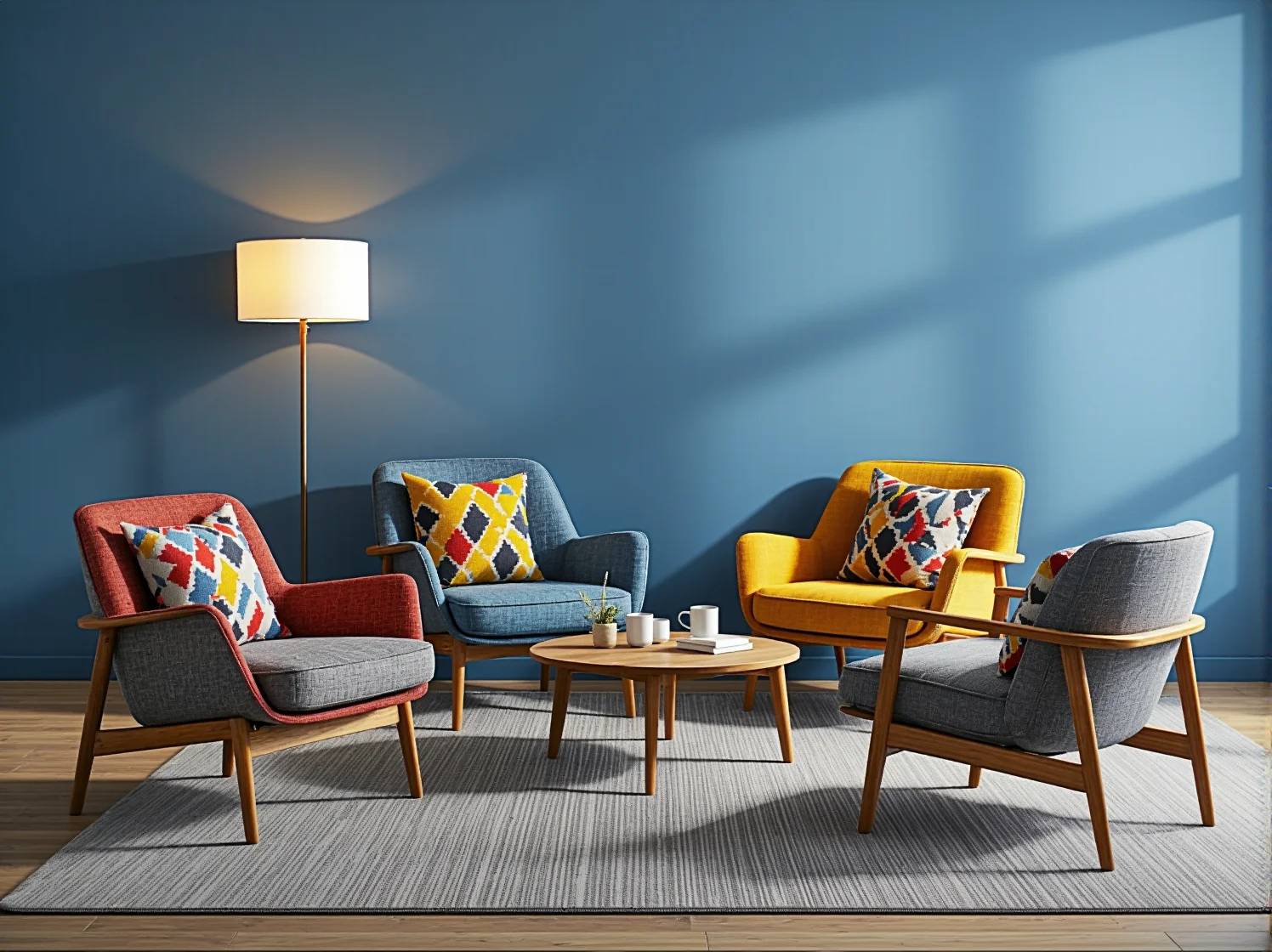 Przytulna strefa relaksu w biurze w stylu resimercial design z wygodną sofą.