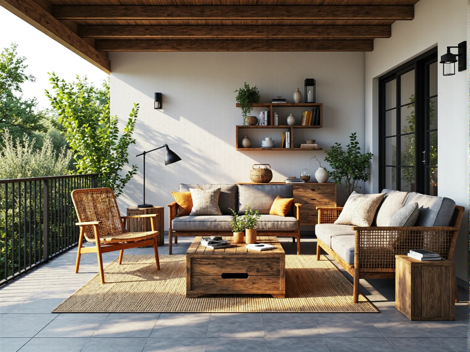 Dodatki z duszą i rośliny doniczkowe tworzące wyjątkowy klimat na balkonie w stylu vintage.