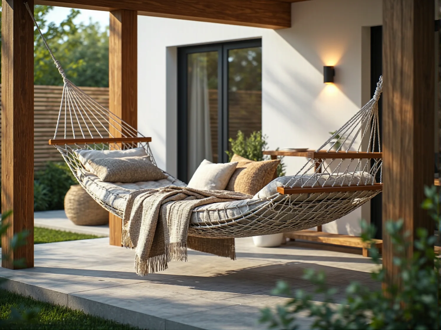 Stylowy komplet mebli tarasowych ze stołem i sofą