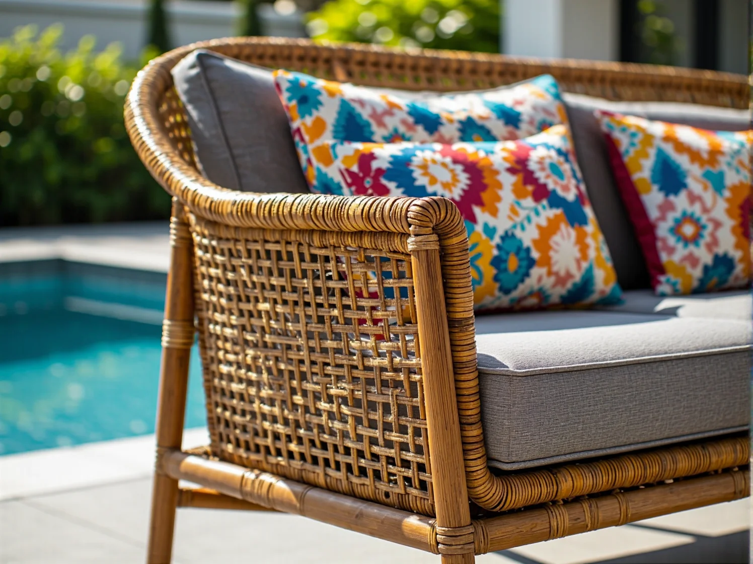 Drewniany leżak ogrodowy idealny do strefy relaksu przy basenie