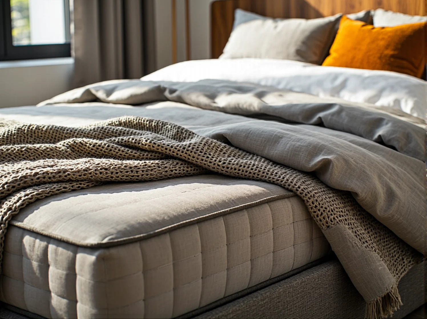 Tapicerowane łóżko z innowacyjnej plamoodpornej tkaniny w nowoczesnym stylu