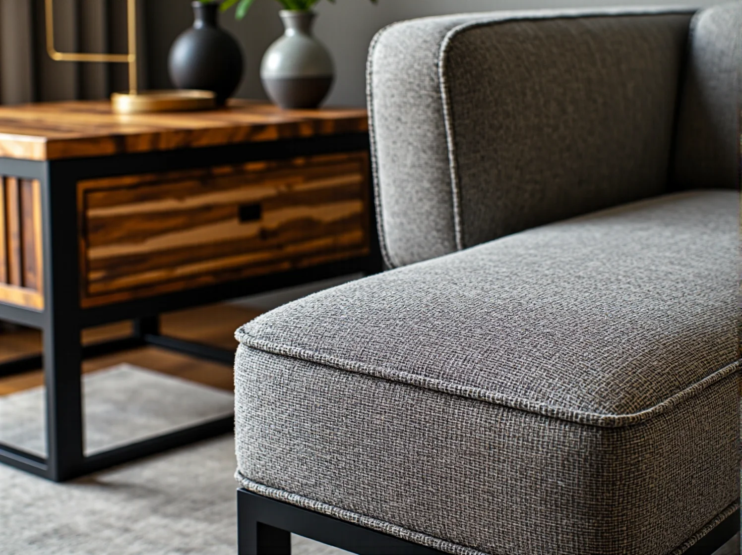 Industrialny metalowy regał z dekoracjami vintage w nowoczesnym wnętrzu