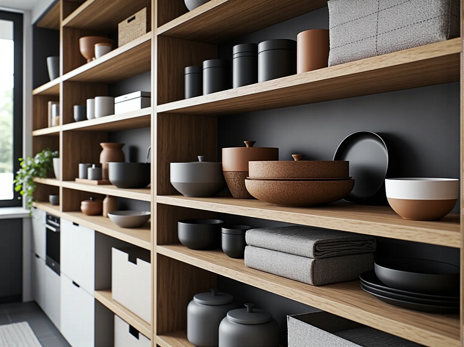 Narożnik w salonie odgradzający strefę relaksu od otwartej kuchni. Funkcjonalne ustawienie mebli.