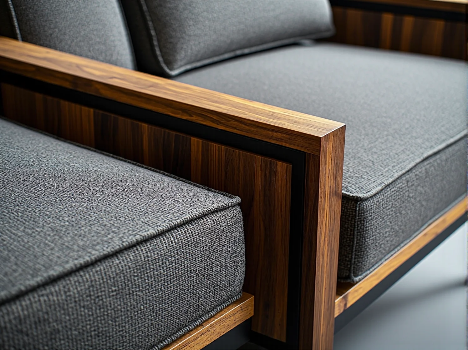 Zbliżenie na naturalną tkaninę obiciową jasnej sofy w salonie.