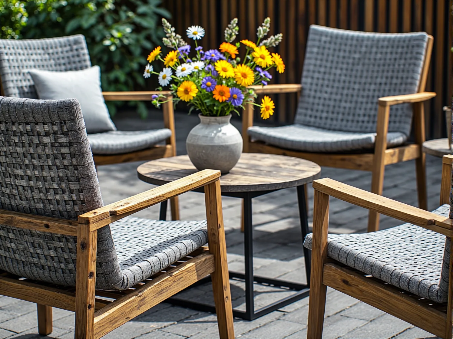 Zbliżenie na naturalny rattan i drewno tekowe używane do produkcji mebli