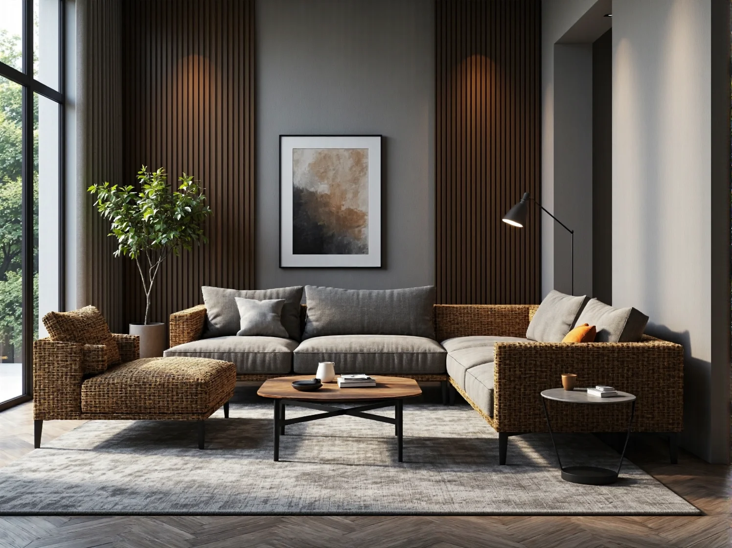 Energooszczędne oprawy elewacyjne z czujnikiem ruchu zainstalowane na nowoczesnym tarasie.