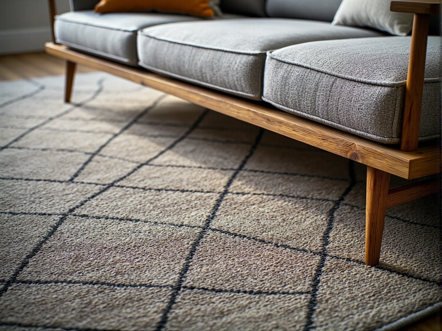 Stolik kawowy z drewna z recyklingu w nowoczesnym skandynawskim wnętrzu.