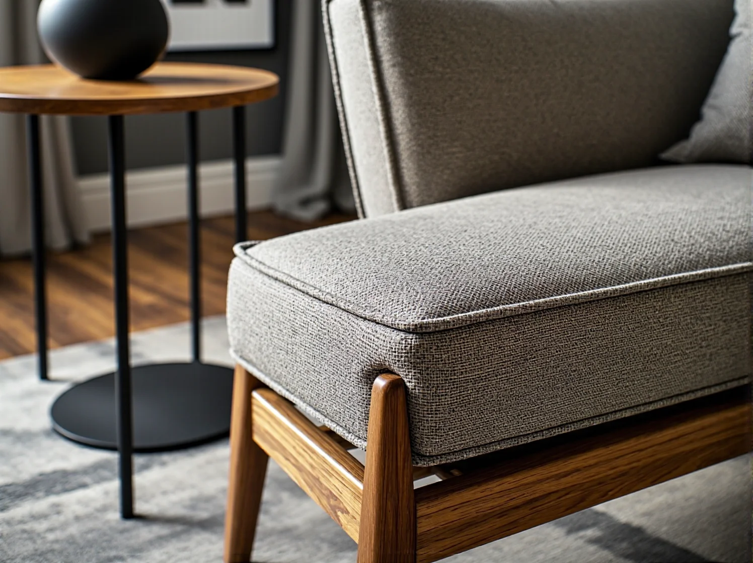 Drewniane elementy i naturalne tkaniny w nowoczesnym łóżku modułowym.