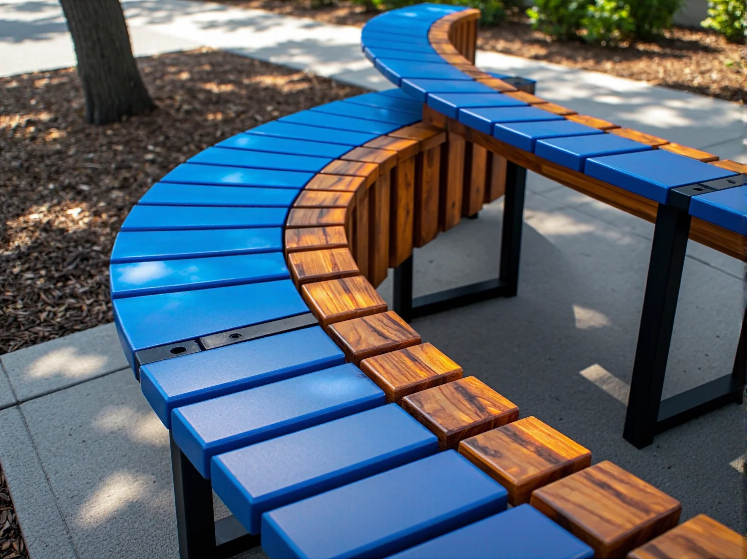 Ergonomiczne ławki parkowe zapewniające komfort wypoczynku.