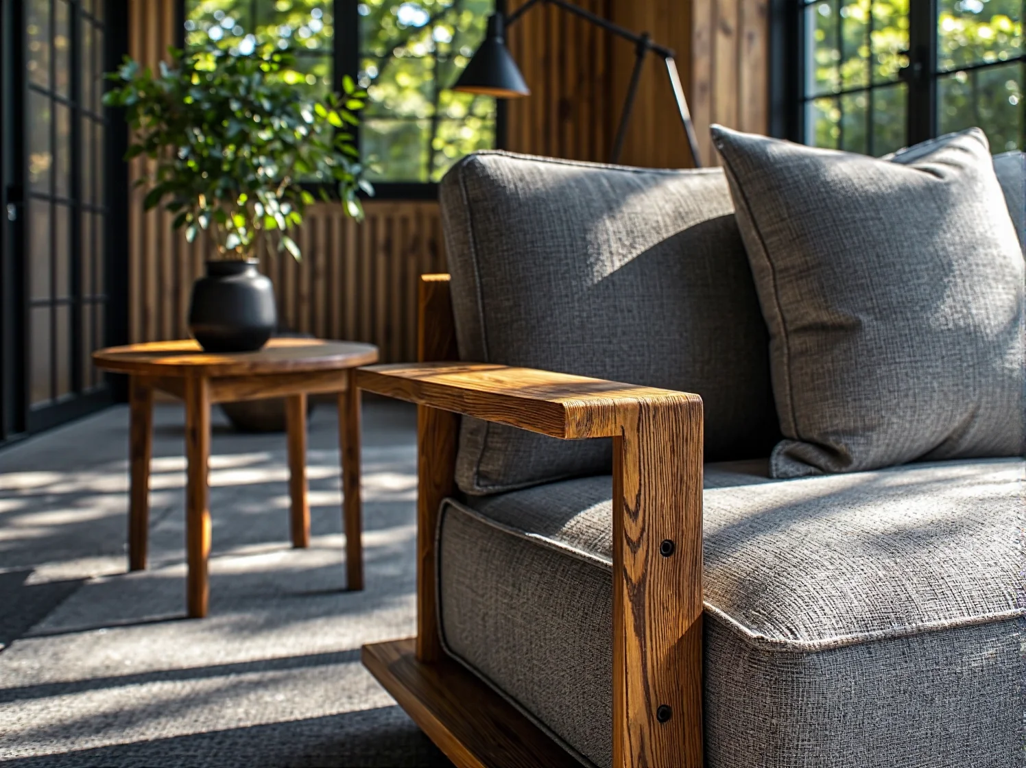 Industrialne żarówki i oświetlenie dekoracyjne na tarasie loft.