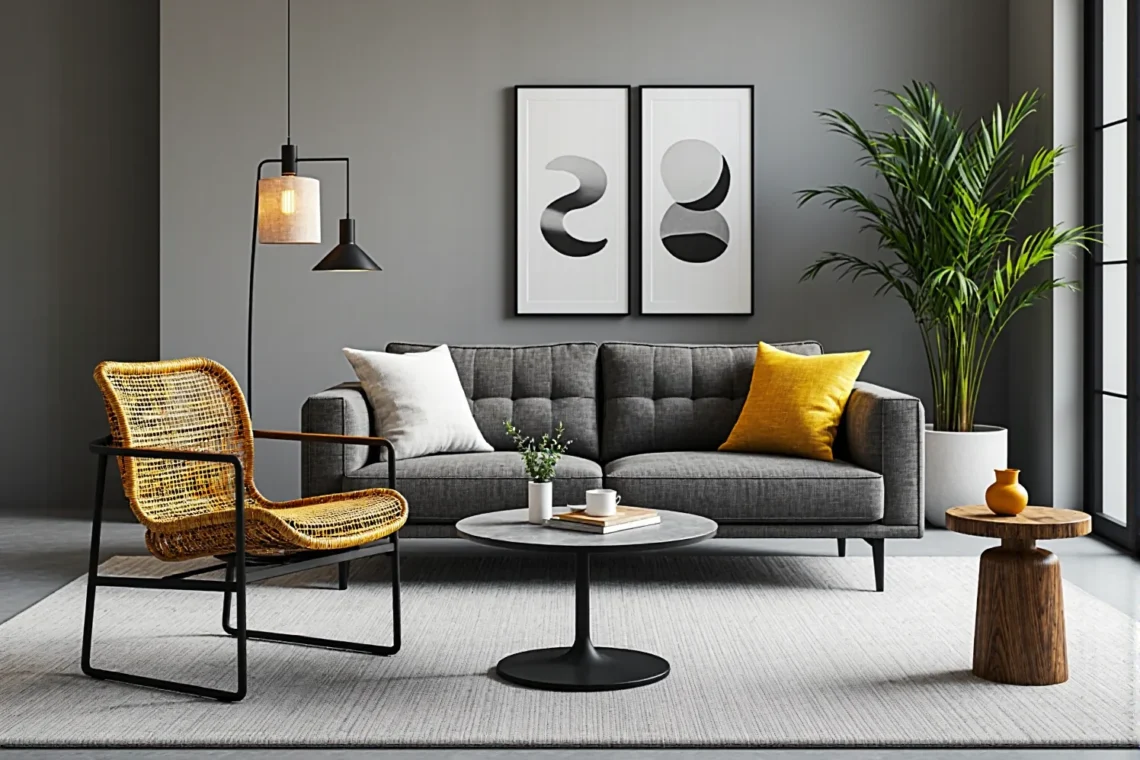 Nowoczesna sofa trzyosobowa szara z pikowanym siedziskiem