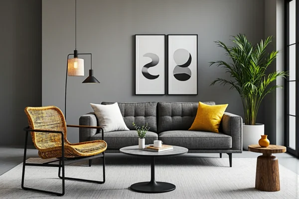 Nowoczesna sofa trzyosobowa szara z pikowanym siedziskiem