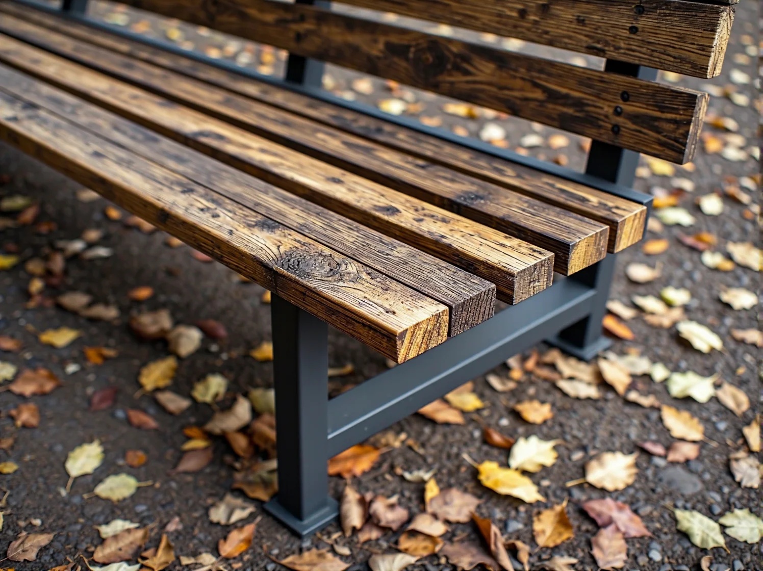 Drewniana ławka z recyklingu na miejskim skwerze, przykład ekologicznych mebli outdoorowych.