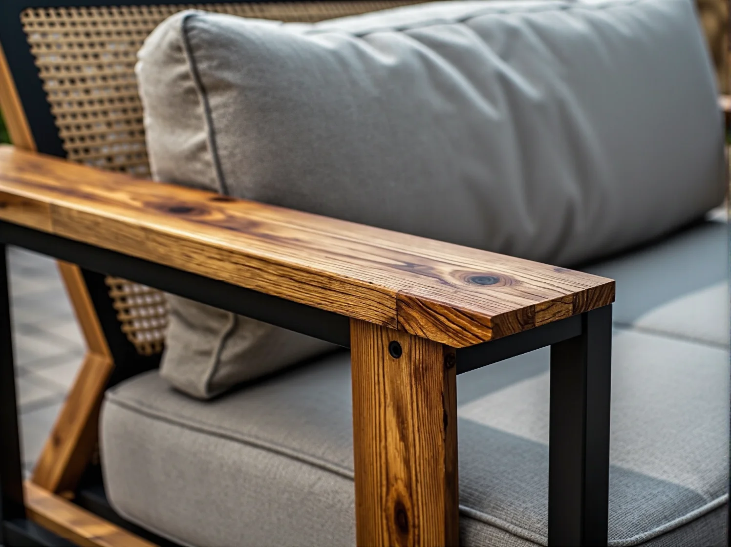 Zestaw mebli outdoorowych z tworzyw sztucznych z recyklingu w ogrodzie.