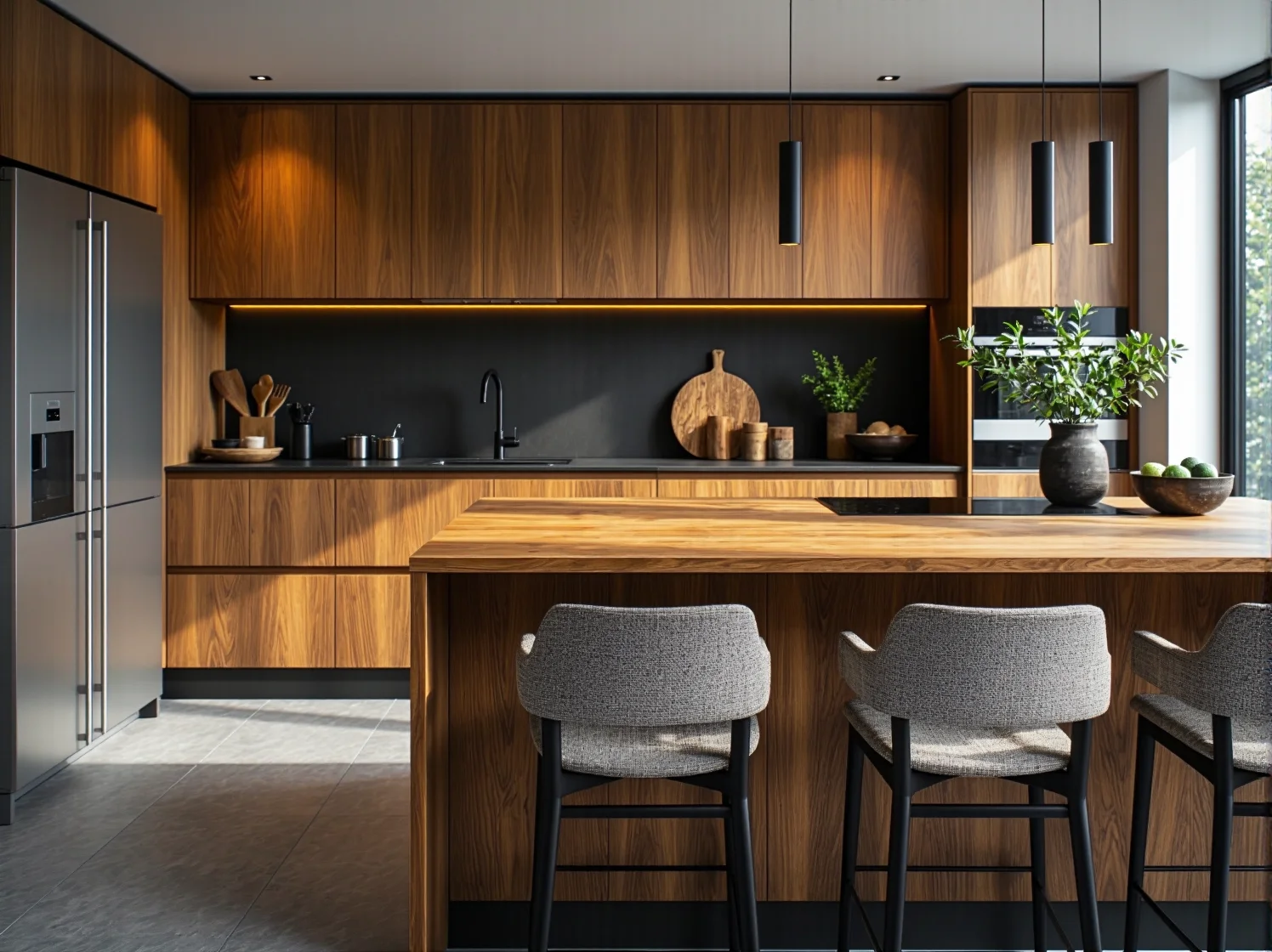 Minimalistyczny regał z czarnego metalu w stylowym industrialnym wnętrzu.