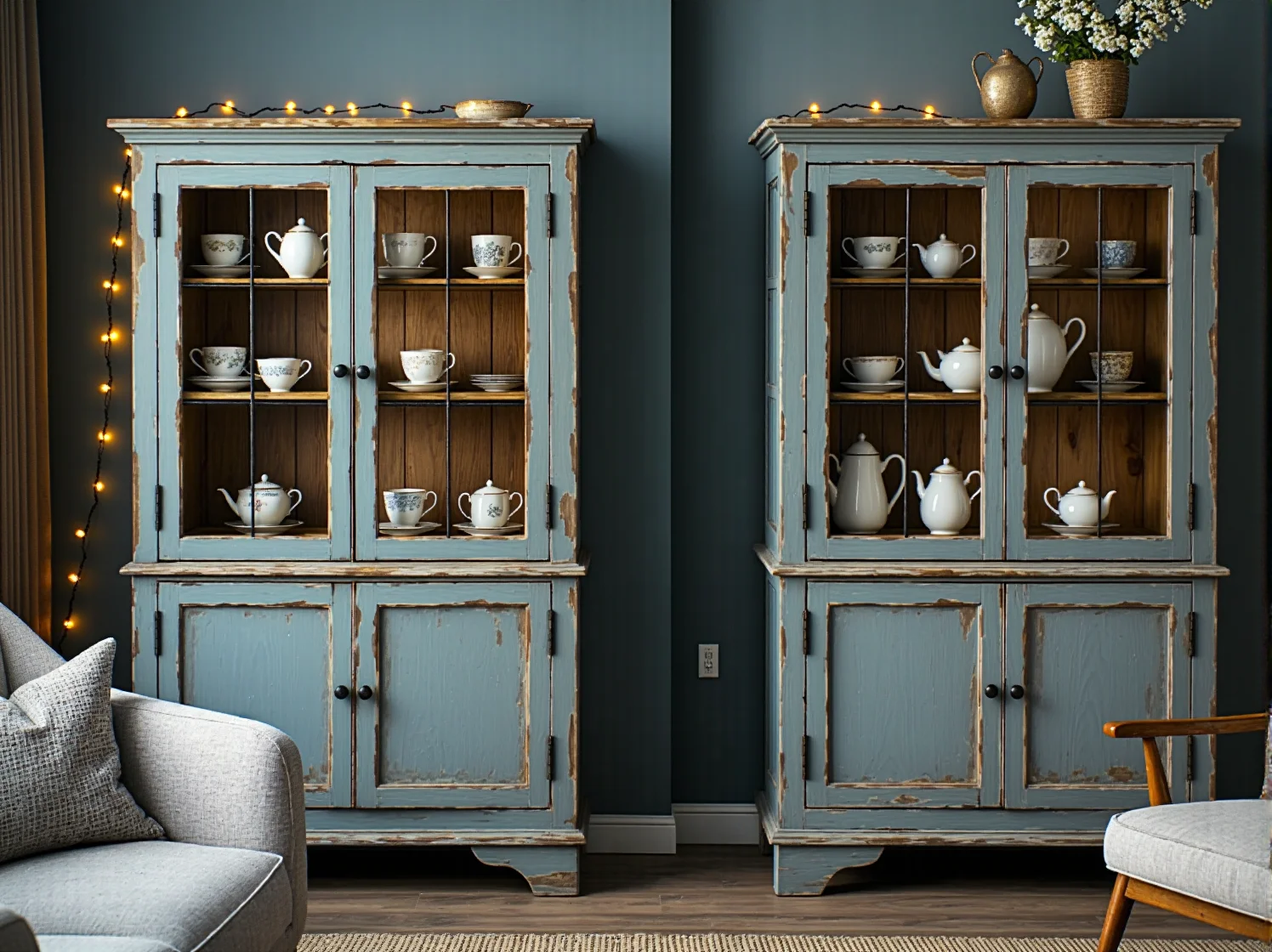 Romantyczna sypialnia z odnowionymi meblami shabby chic.