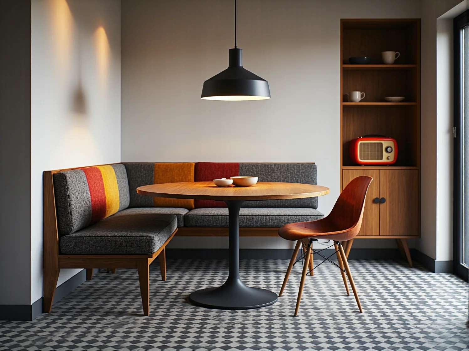 Okrągły stół i krzesła retro idealne do małej jadalni w stylu vintage