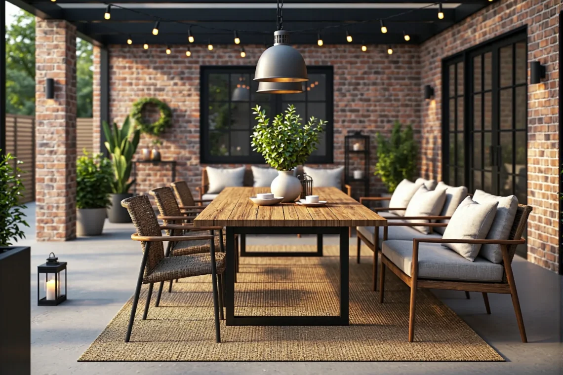 Duży stół jadalniany z drewna na metalowych nogach w stylu loft