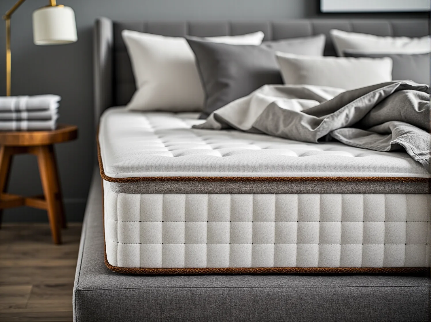 Trwały i twardy materac kokosowy w nowoczesnej sypialni.