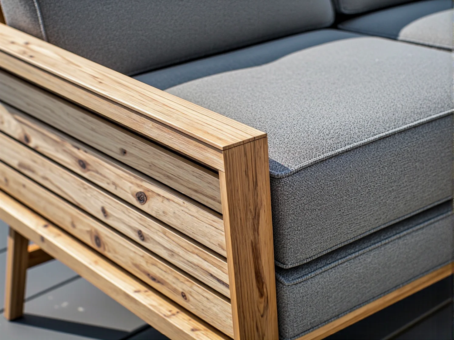 Zrównoważony taras wyposażony w drewniany stół i wygodne krzesła ogrodowe.